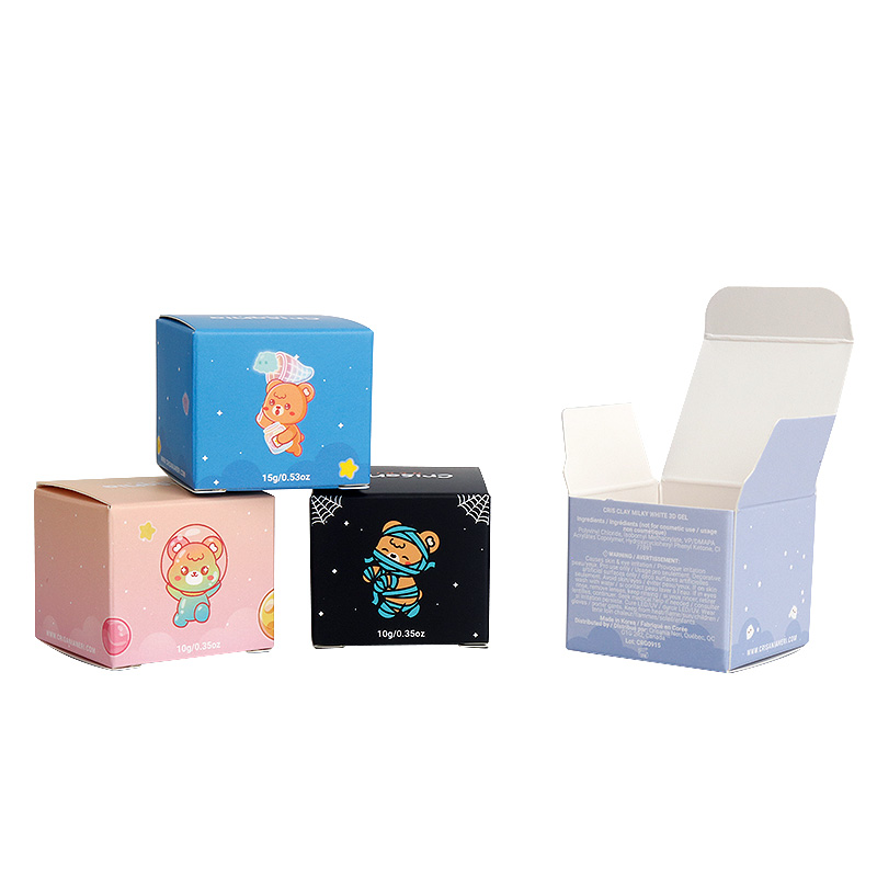 Multiple cartoon printed art paper face cream boxes in different paper types and colors